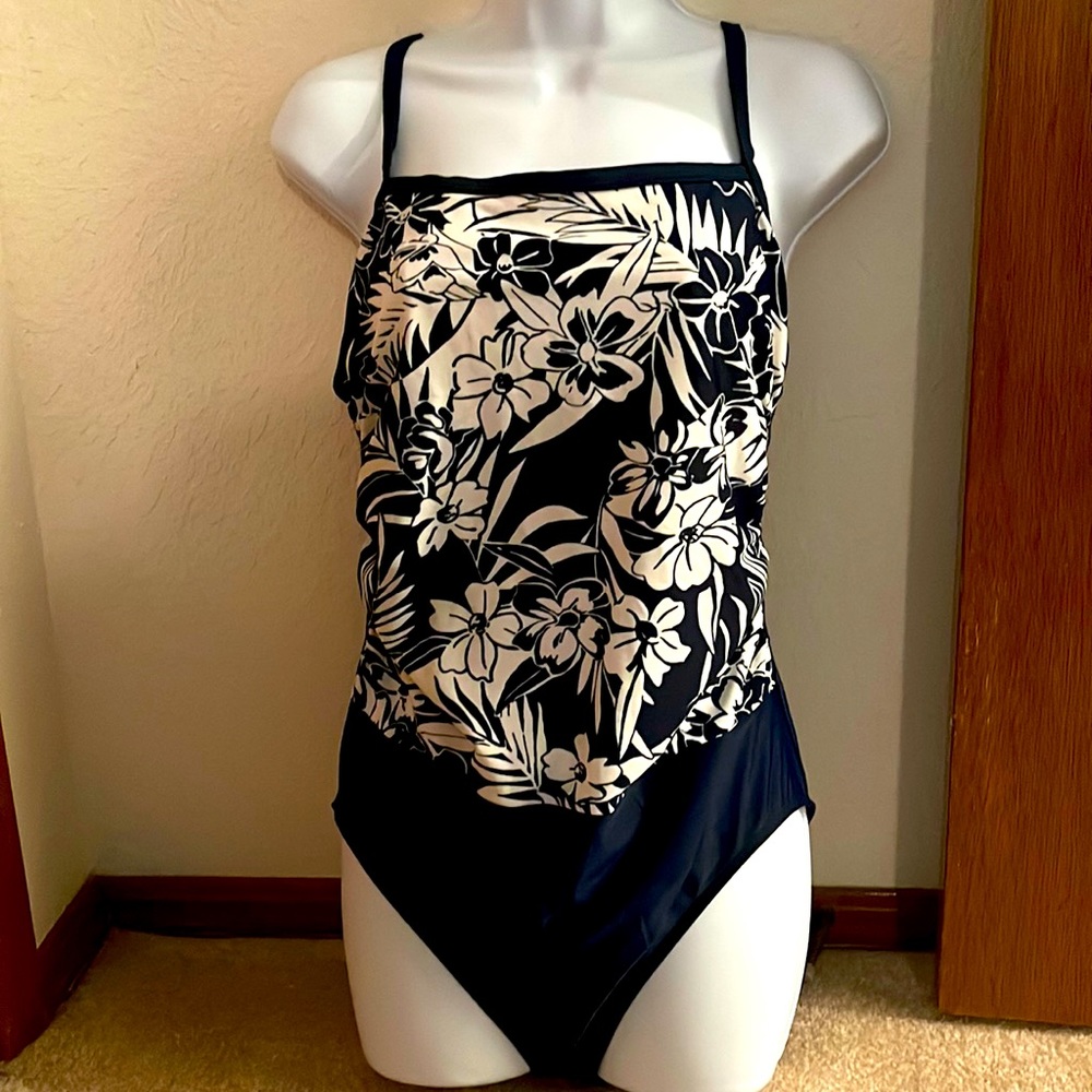 Costa del Sol Navy Floral One Piece Swimsuit. Size 16.